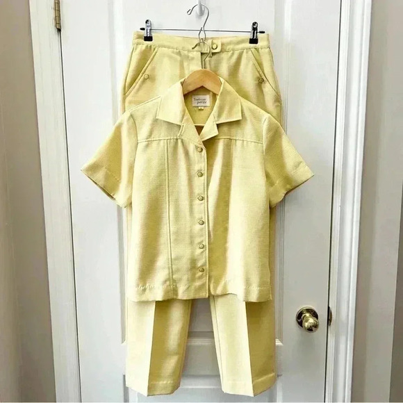 Vintage Pantsuit Blazer Trousers Matching Set Yellow Size 8 Petite - Picture 2 of 16